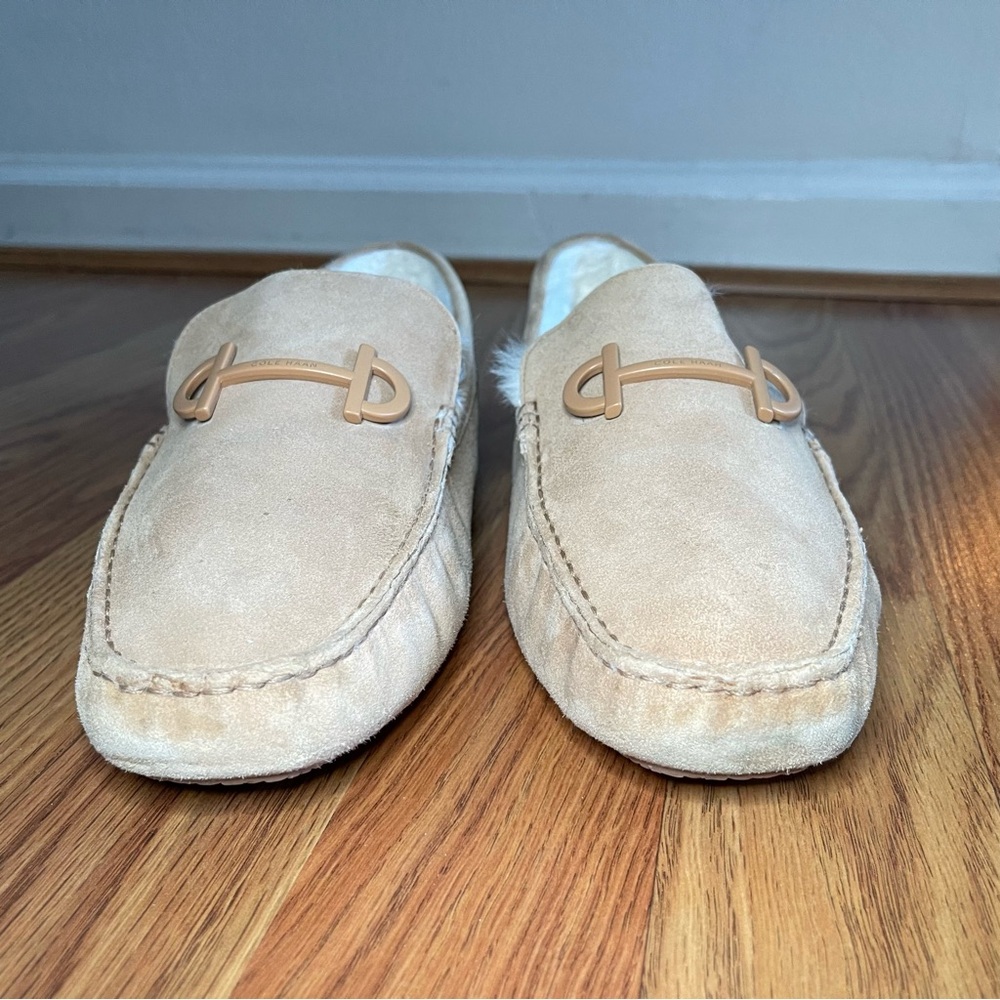 COLE HAAN Tully Tan Suede Driving Moc/Slipper w/Fur Lining - Picture 4 of 10